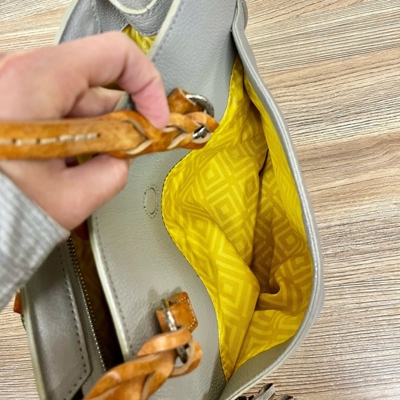 Brighton Lite Gray + Brown Floral Leather Handbag Purse Tote Bag F058606 RARE - Picture 15 of 16